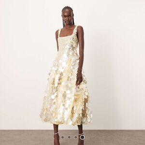 Arrange embellished disc sequin square neck full skirt midi dress Lemon